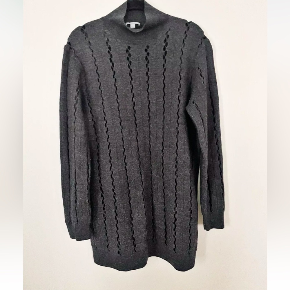 COS Gray Mock Neck Wool Sweater Cutout Design Knit Pullover Tunic